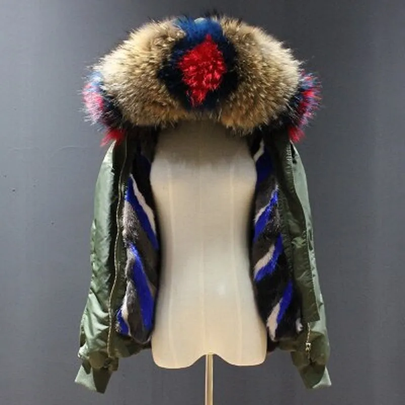 Women's Winter Casual Hooded Polyester Parka With Mink Fur
