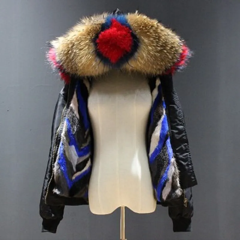 Women's Winter Casual Hooded Polyester Parka With Mink Fur