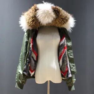 Women's Winter Casual Hooded Polyester Parka With Mink Fur