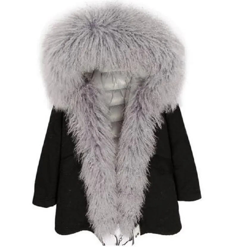 Women's Winter Casual Short Slim Hooded Parka With Sheep Fur