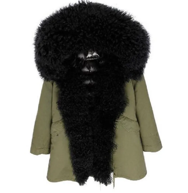 Women's Winter Casual Short Slim Hooded Parka With Sheep Fur