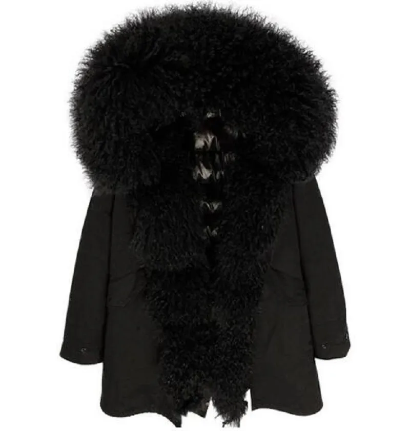 Women's Winter Casual Short Slim Hooded Parka With Sheep Fur