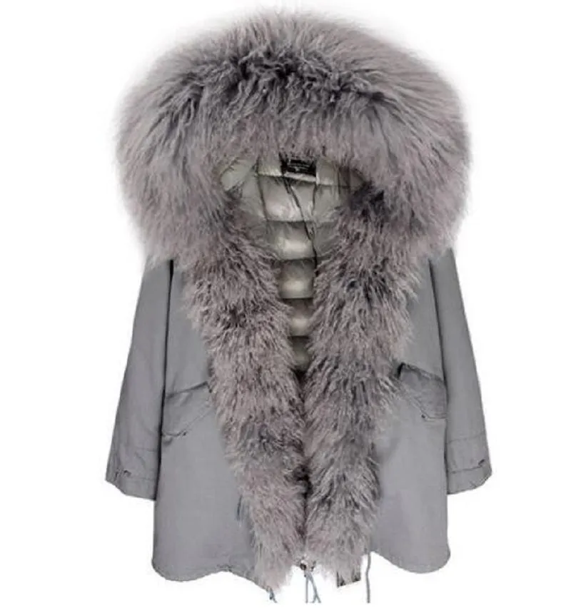 Women's Winter Casual Short Slim Hooded Parka With Sheep Fur