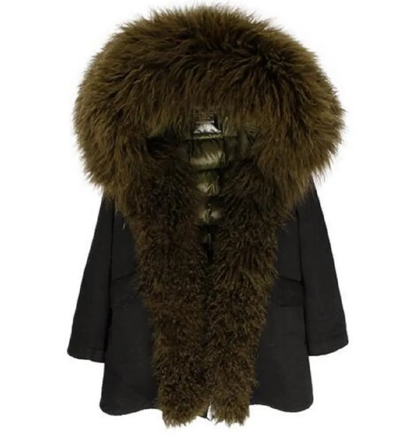 Women's Winter Casual Short Slim Hooded Parka With Sheep Fur