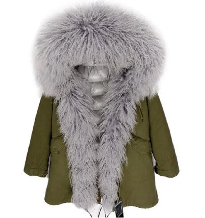 Women's Winter Casual Short Slim Hooded Parka With Sheep Fur