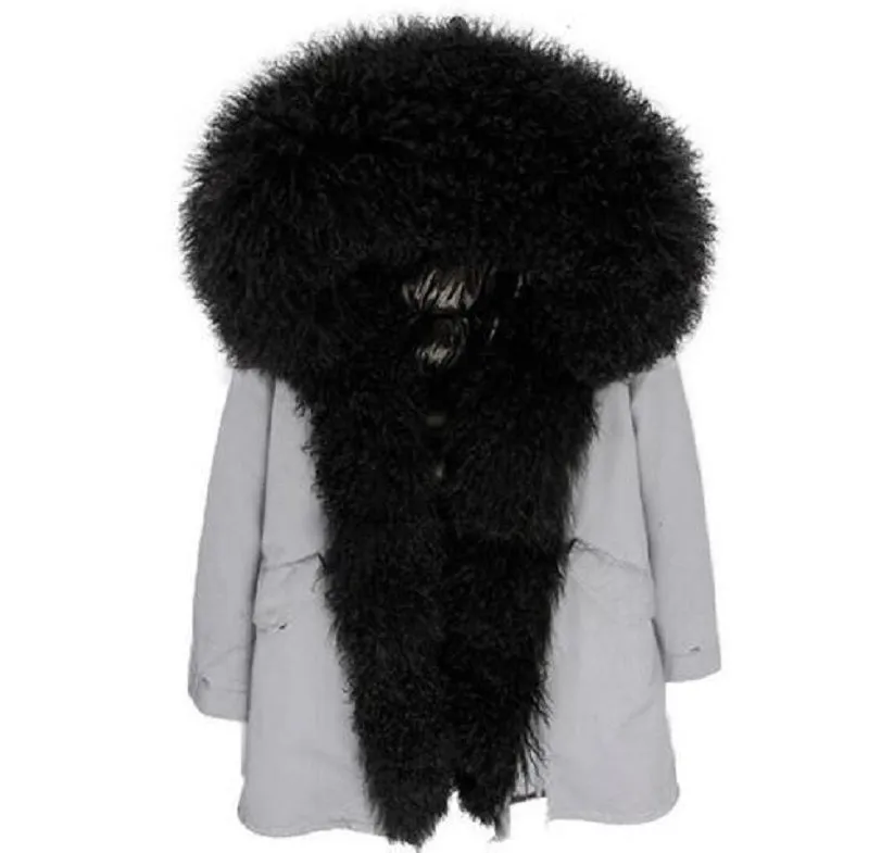Women's Winter Casual Short Slim Hooded Parka With Sheep Fur