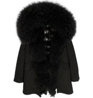Women's Winter Casual Short Slim Hooded Parka With Sheep Fur