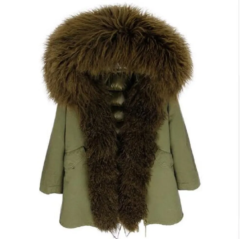 Women's Winter Casual Short Slim Hooded Parka With Sheep Fur