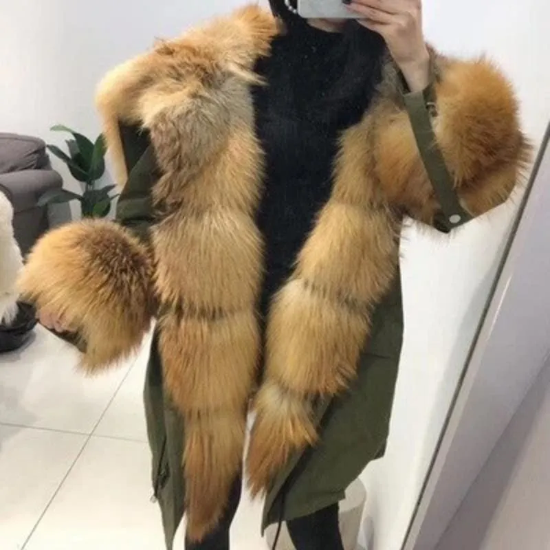 Women's Winter Long Hooded Thick Parka With Fox Fur