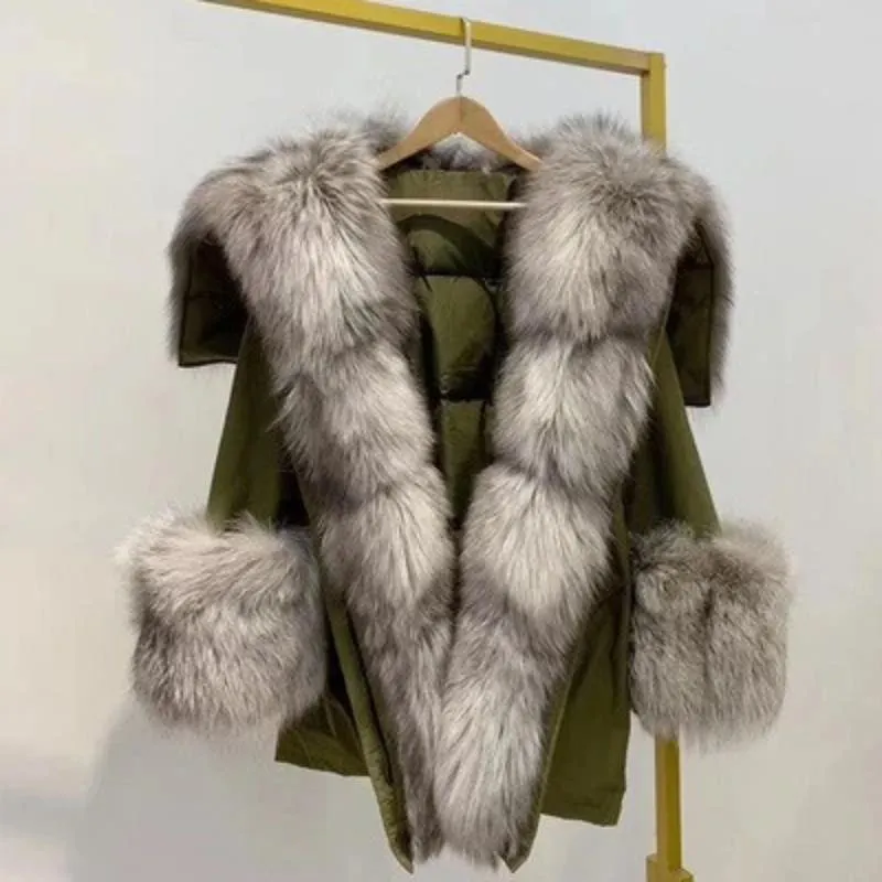 Women's Winter Long Hooded Thick Parka With Fox Fur