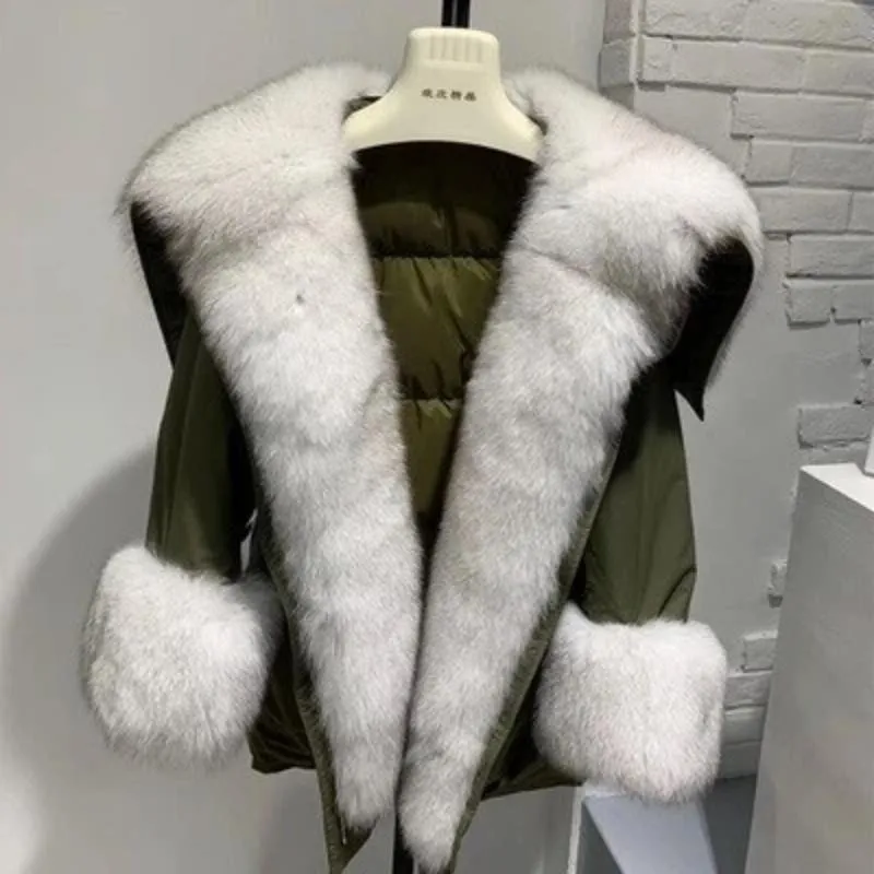 Women's Winter Long Hooded Thick Parka With Fox Fur