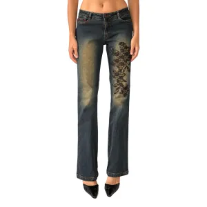 Y2K Lace Appliqué Jeans (S)